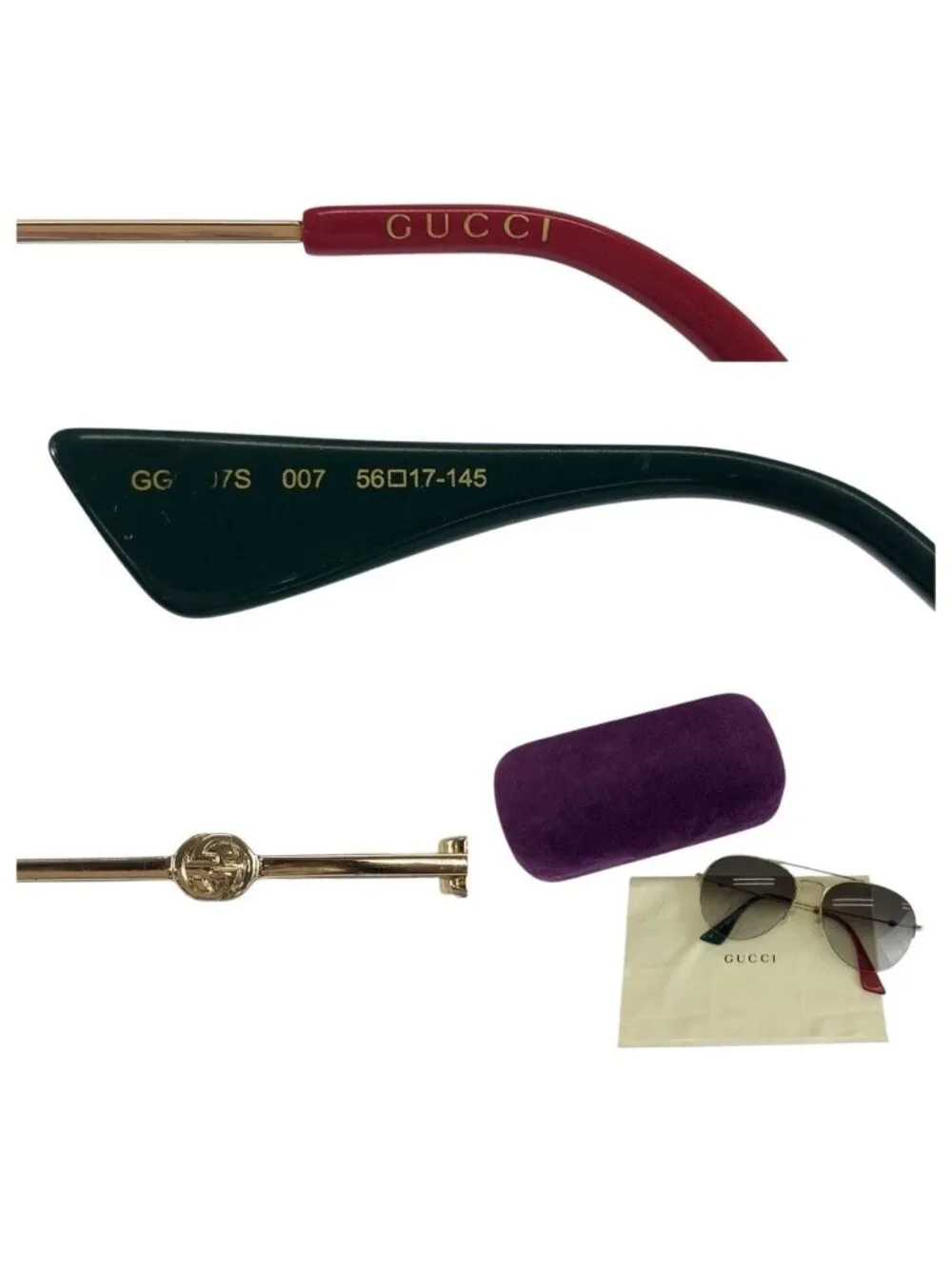 Gucci Gold Gray Metal 007 56 Sunglasses Eyewear